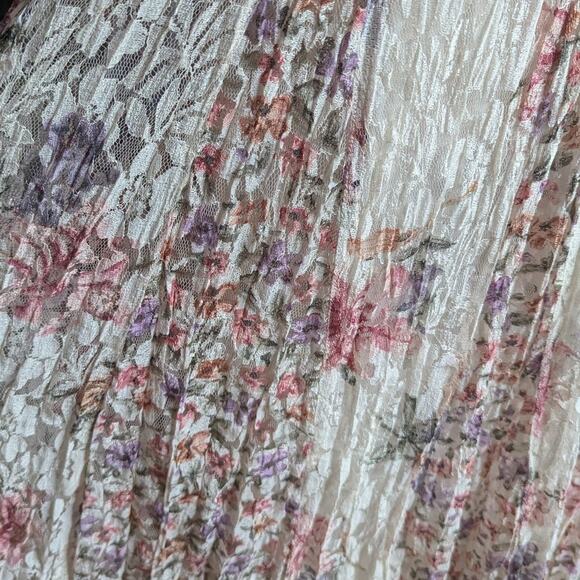 Vtg 1990s Nostalgia Ivory Pink Floral Lace Short Sleeve Romantic Maxi Dress S - Picture 4 of 6